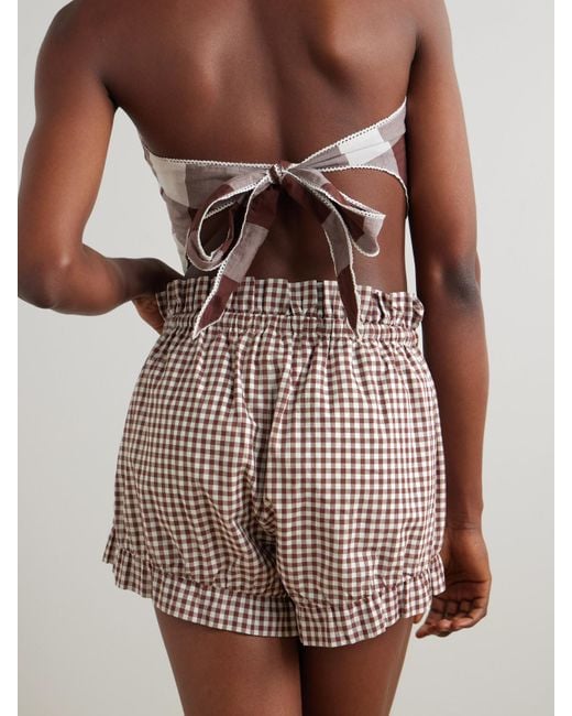 Short En Coton Vichy À Volants Callie Posse en coloris Brown