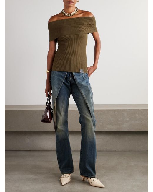 Stella McCartney Green Strapless Ribbed Wool Top