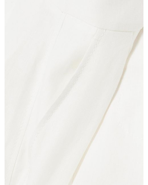 Max Mara White Dindy Pleated Linen Straight-Leg Shorts