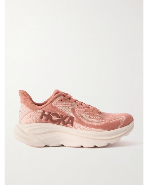 Hoka One One Pink Clifton 10 Sneakers Aus Mesh Mit Jacquard-Muster Und Gummibesätzen