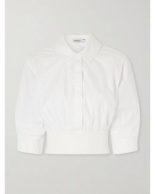 Jonathan Simkhai White Stiles Gathered Cotton-Poplin Shirt