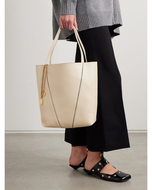 Chloé Natural Spin Embellished Textured-Leather Tote