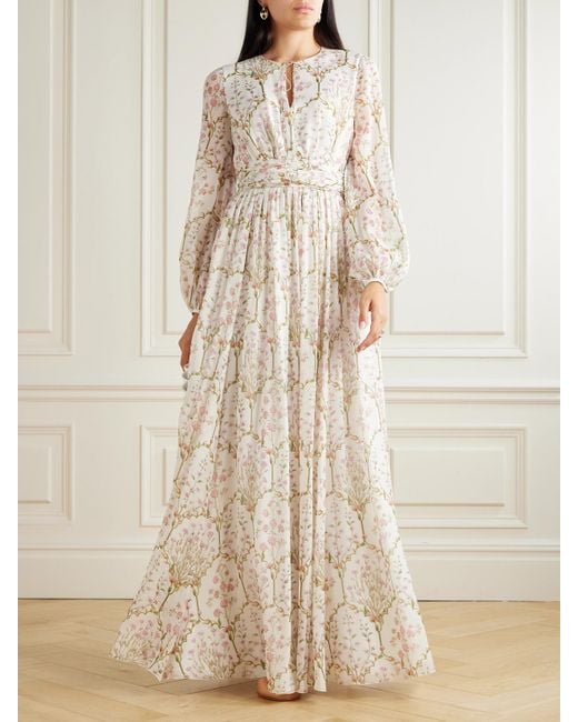 Giambattista Valli Natural Robe Aus Seiden-Georgette Mit Blumenprint Und Bindegürtel