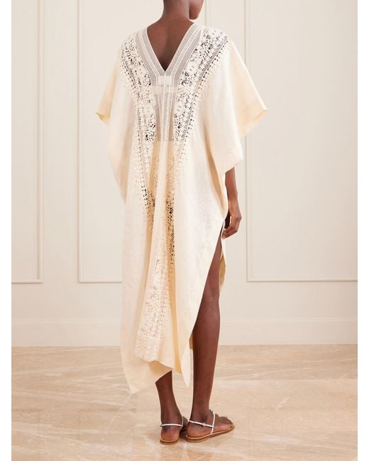 Miguelina Natural Brea Floral-Embroidered Linen Coverup