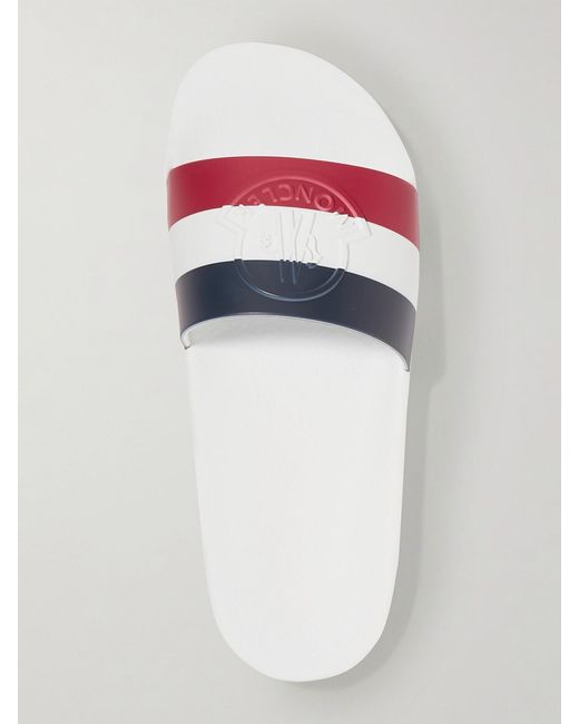 Moncler White Striped Rubber Slides