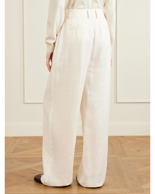 Loro Piana White Lodger Linen And Wool-Blend Wide-Leg Pants