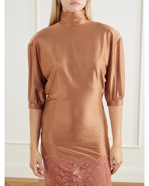 Rabanne Brown Stretch-Satin Turtleneck Blouse