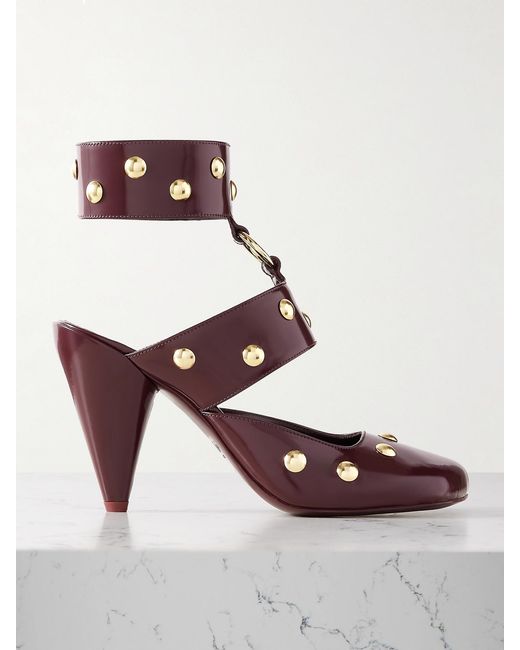 Chloé Red Jade Studded Patent-Leather Pumps