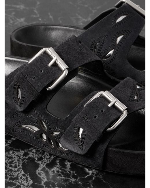 Isabel Marant Black Lennyo Embroidered Cutout Suede Slides