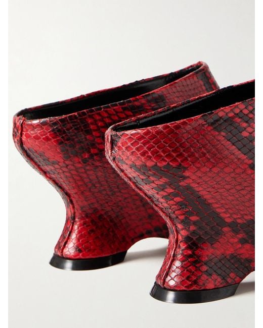 Dries Van Noten Red Snake-Effect Leather Mules