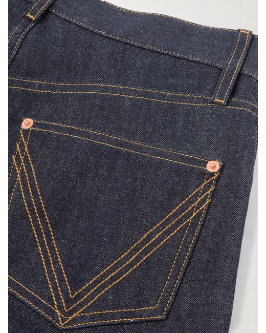 Bottega Veneta Blue Intrecciato Suede-Trimmed High-Rise Straight-Leg Jeans