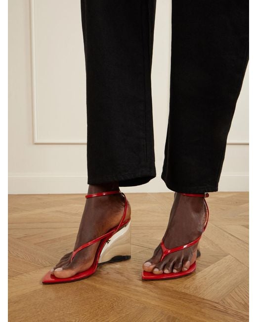 Alaïa Pink Tong 90 Patent-Leather Wedge Sandals
