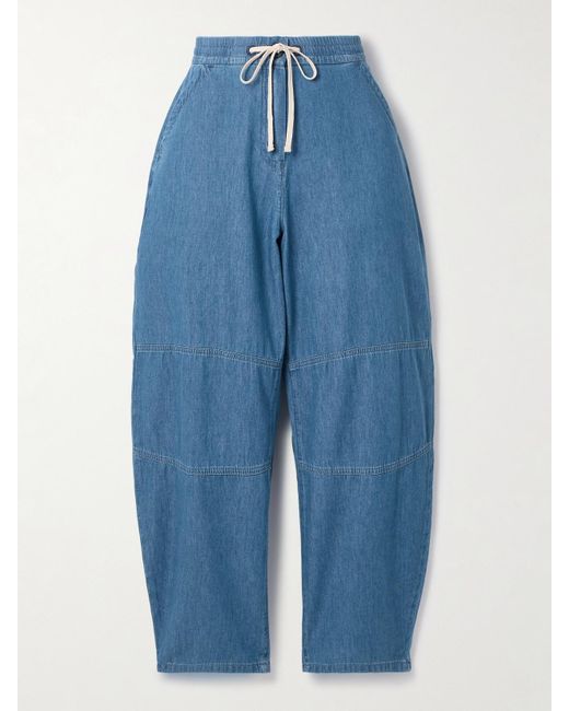 La Ligne Blue Dorian Cotton-Chambray Barrel-Leg Pants