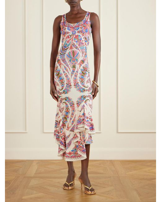 Etro Pink Cut-Out Paisley-Print Satin-Jersey Midi Dress
