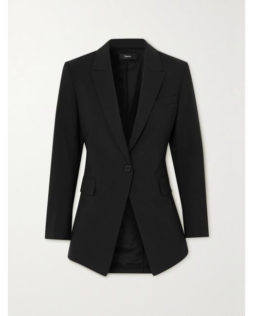 Theory Black Etiennette Grain De Poudre Wool-Blend Blazer