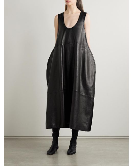 Khaite Black Coli Leather Midi Dress