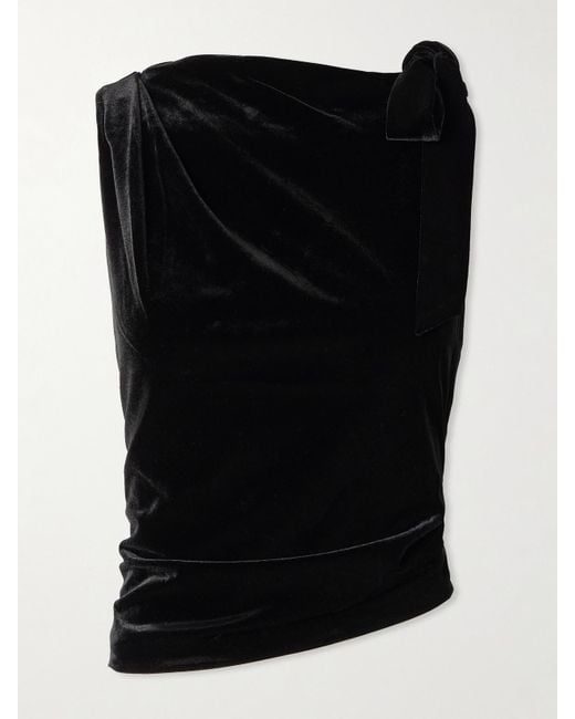 Sir Black Ettore Asymmetric Tie-Detailed Draped Stretch-Velvet Top