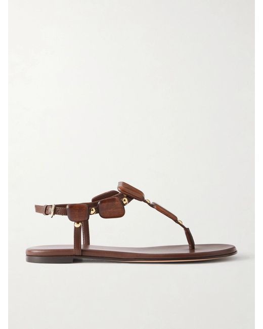 Gianvito Rossi Brown Embellished Leather Flat Sandals