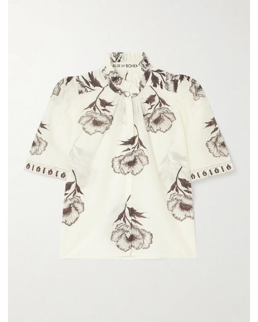 Alix Of Bohemia Natural Winn Obsidian Poppy Floral-Print Cotton And Silk-Blend Blouse
