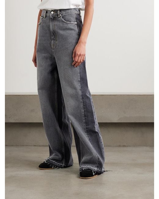 Stella McCartney Gray Frayed Two-Tone Mid-Rise Wide-Leg Organic Jeans