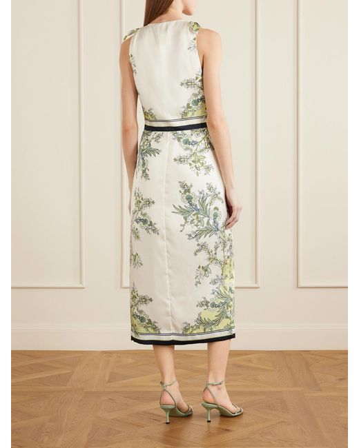 Veronica Beard White Kaliza Twisted Floral-Print Twill Midi Dress