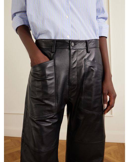 Nili Lotan Black Shon Leather Barrel-Leg Pants
