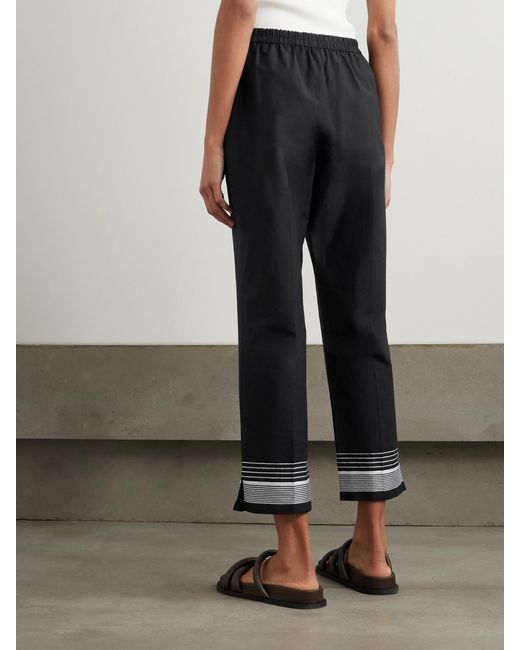 Joseph Black Tottenham Cropped Embroidered Cotton-Blend Straight-Leg Pants