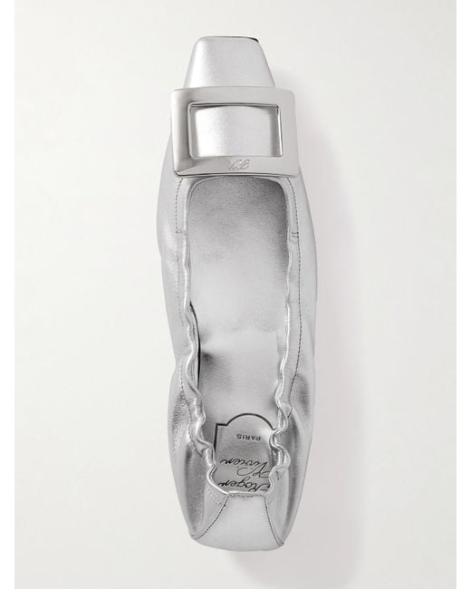 Roger Vivier White Belle Vivier 25 Embellished Metallic Ballet Flats