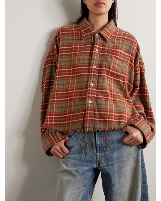 R13 Brown Hemd Aus Kariertem Baumwollflanell Mit Fransen