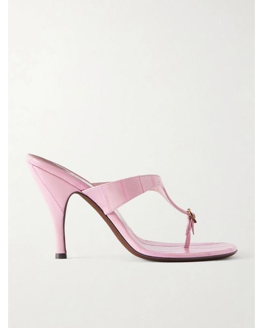 Herbert Levine Pink Kiss And Tell 100 Embellished Textured-Leather Sandals