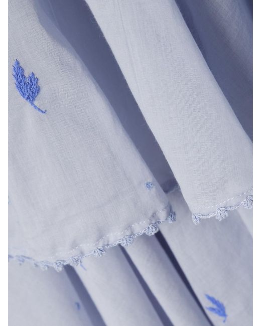 Thierry Colson Blue Constance Gathered Tiered Embroidered Cotton-Voile Midi Skirt