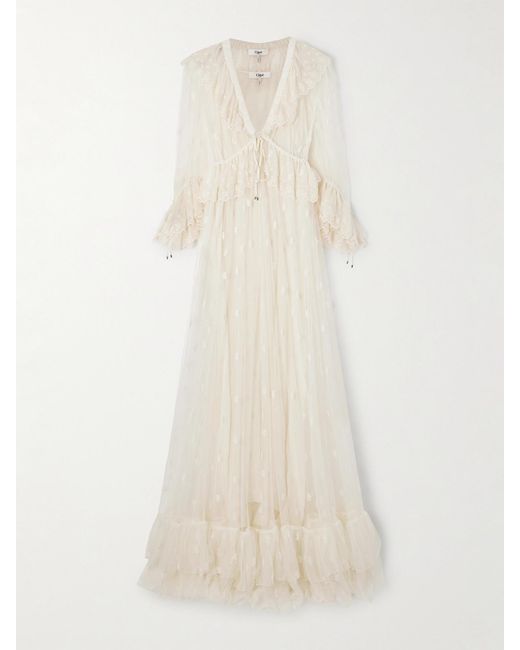Chloé Natural Ruffled Lace Gown