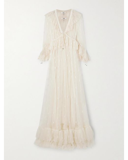 Chloé Natural Robe Aus Spitze Mit Rüschen