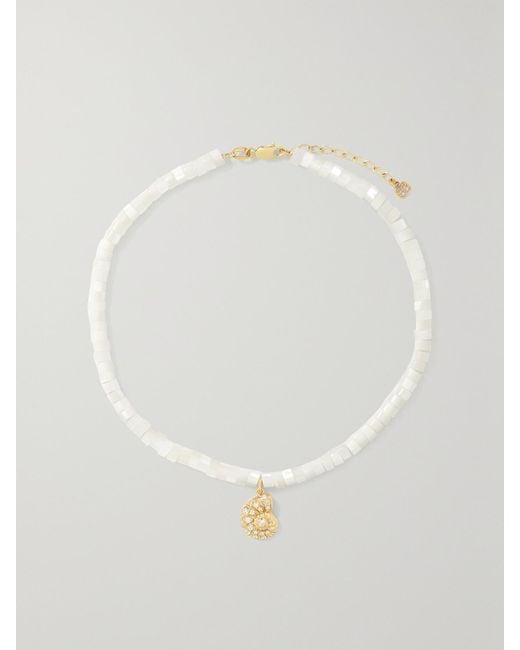 Sydney Evan White 14-Karat, Mother-Of-Pearl And Diamond Anklet