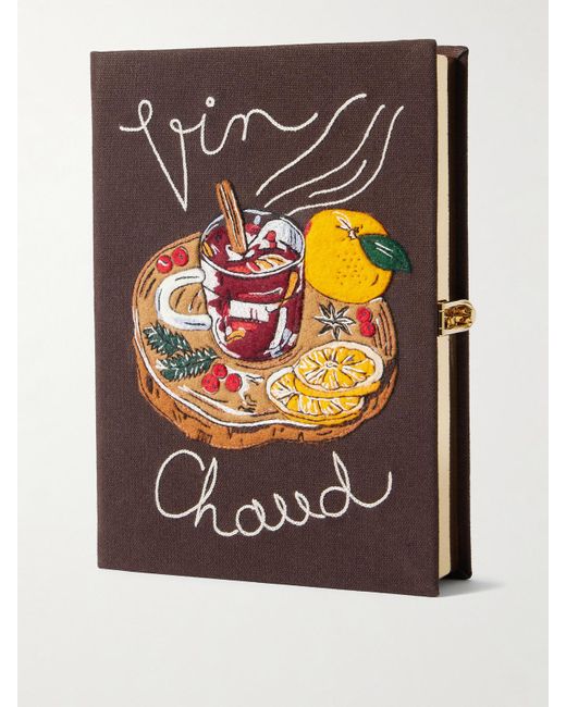Olympia Le-Tan Gray Vin Chaud Embroidered Appliquéd Canvas Clutch