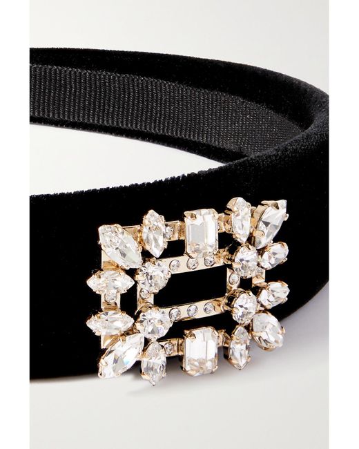 Roger Vivier Black Broche Crystal-Embellished Velvet Headband