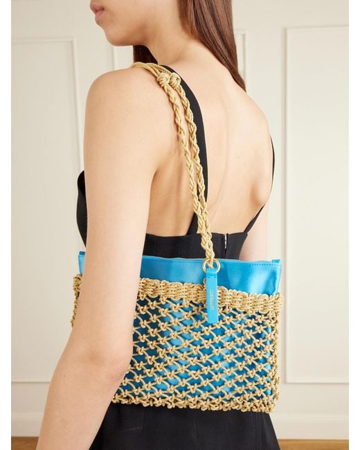 Jil Sander Blue Tangle Net Satin And Cotton Cord Shoulder Bag