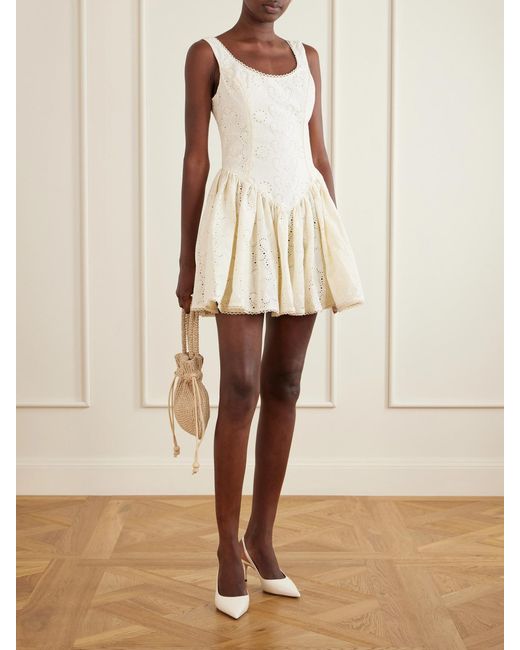 Agua Bendita Natural Pluma Playa Broderie Anglaise Cotton Mini Dress