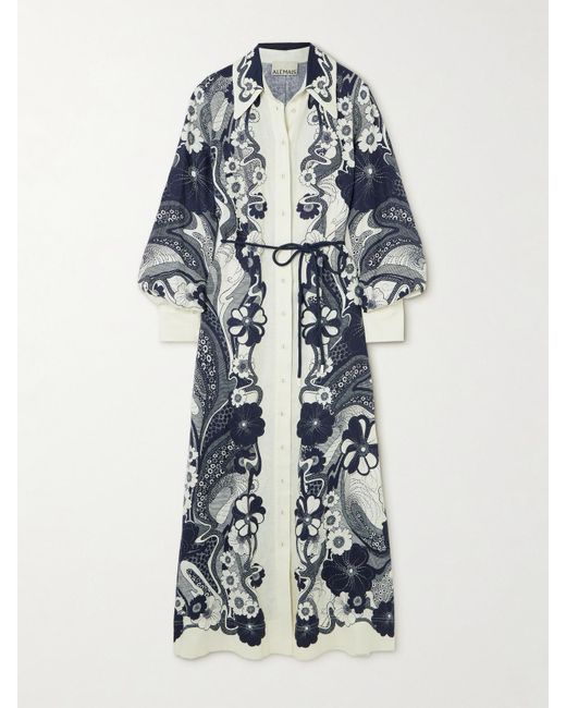 Robe-Chemise Longue En Gaze De Lin Imprimée À Ceinture Mickey ALÉMAIS en coloris Blue
