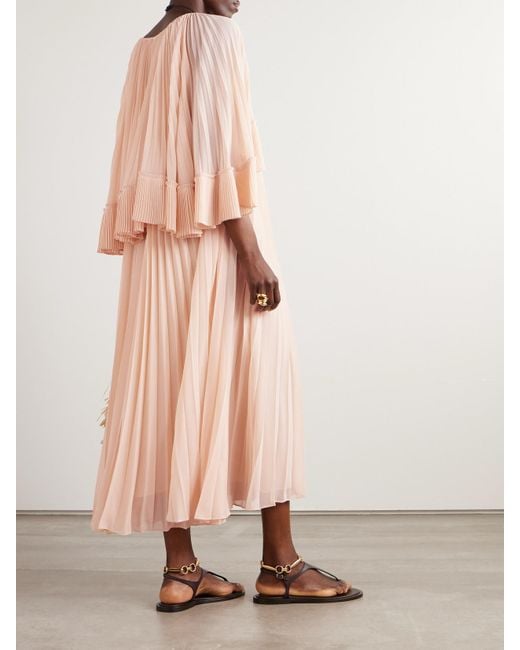 Zimmermann Pink Illuminate Cape-Effect Pleated Crepe De Chine Maxi Dress
