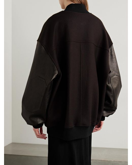 Khaite Black Spencer Wool-Blend Felt And Leather Bomber Jacket