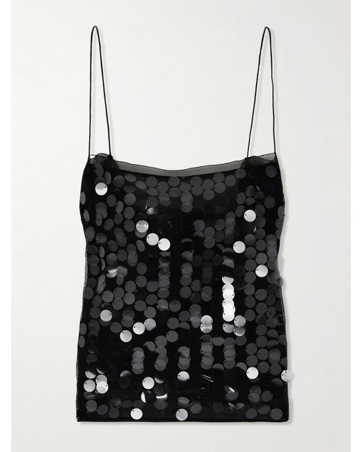 16Arlington Black Suero Paillette-Embellished Chiffon Top