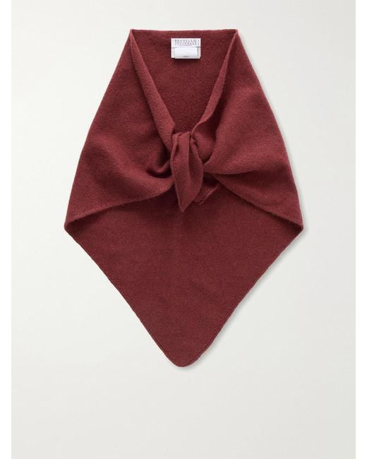 Brunello Cucinelli Red Bead-Embellished Cashmere Scarf