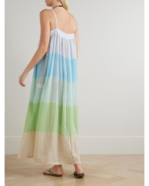 Lemlem Blue Eda Striped Cotton-Gauze Midi Dress