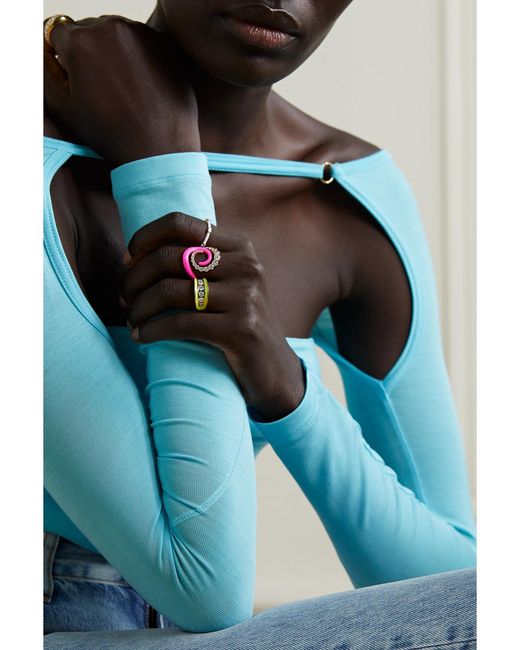 Melissa Kaye Pink Riley 18-Karat, Diamond And Enamel Ring