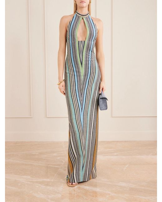 Missoni Blue Striped Metallic Crochet-Knit Maxi Dress