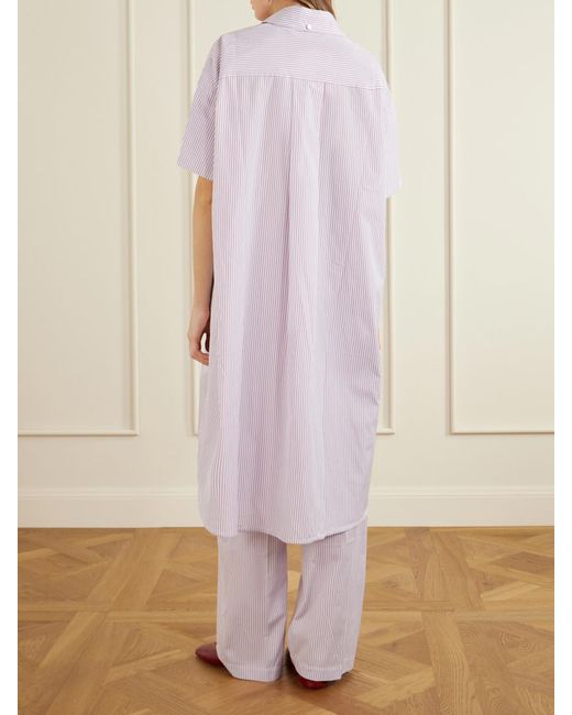 RÙADH Pink Anu Embroidered Striped Organic Cotton-Poplin Midi Shirt Dress