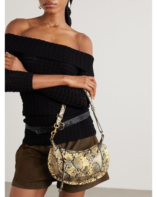 Isabel Marant Metallic Oskan Moon Schultertasche Aus Leder Mit Schlangeneffekt Und Nieten