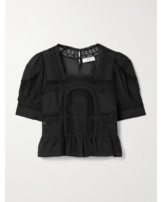 Sea Black Franca Bluse Aus Voile Aus Einer Baumwollmischung Mit Spitzeneinsätzen