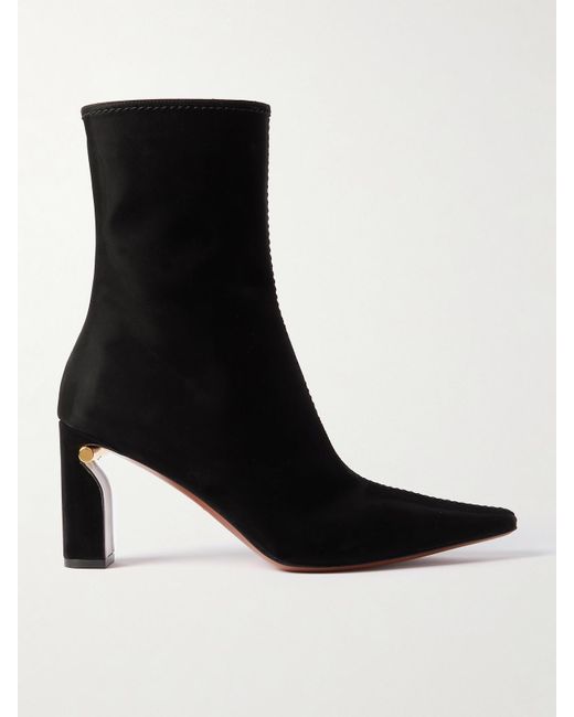 Alexander McQueen Black T-Bar Stiefel Aus Veloursleder